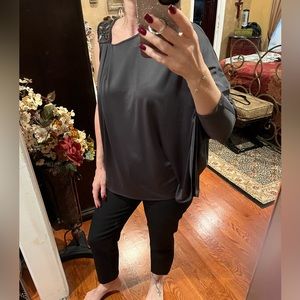 Jaloux Grey Pullover Embellished Tank Strap With Batwing Sleeve Blouse